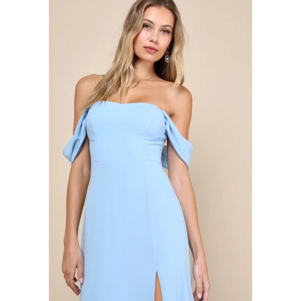 NWT Lulus Magical Magnetism Light Blue Off The Shoulder Maxi Dress Small - Picture 4 of 12